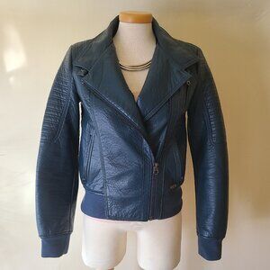 Guess Vegan Leather Blue Moto Jacket